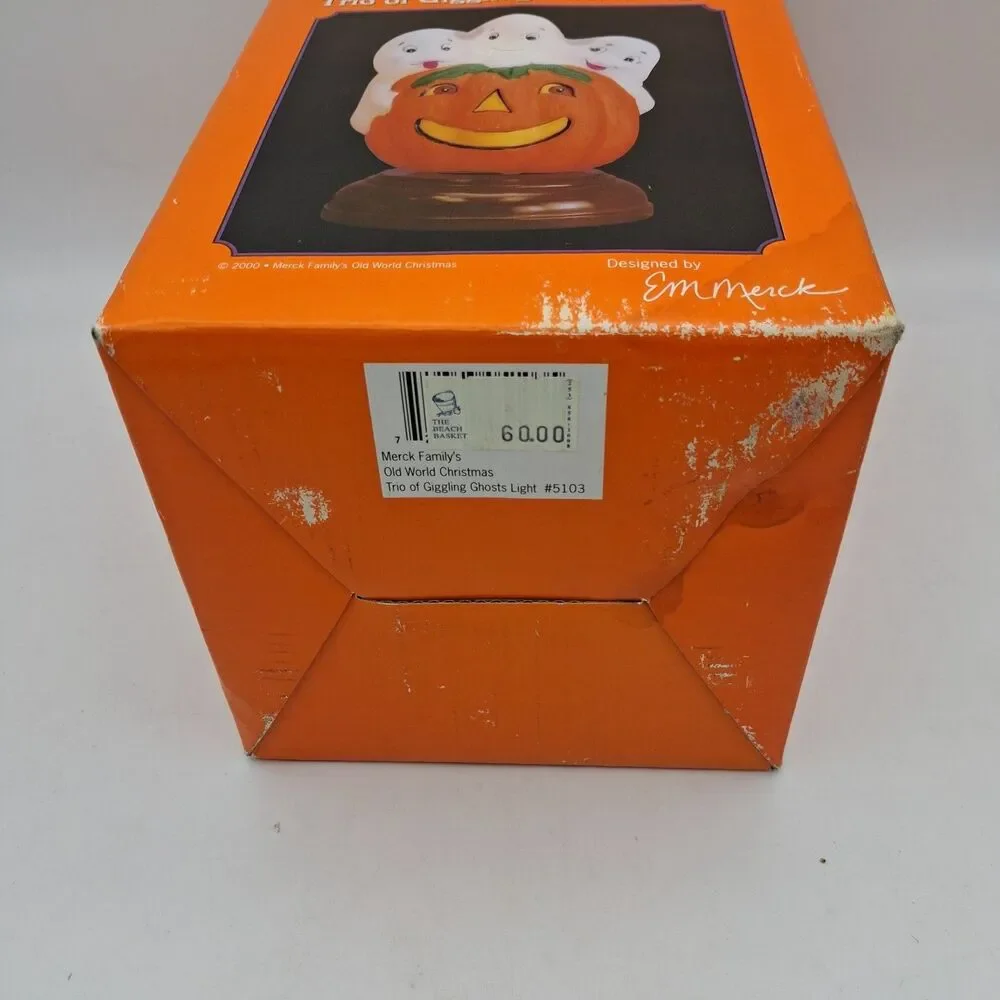 2000 Vintage Old World Christmas Halloween Light Trio of Giggling Ghosts w/ Box